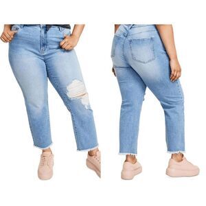 Celebrity Pink Women's Plus High Rise Frayed Hem Straight Leg Jeans 22